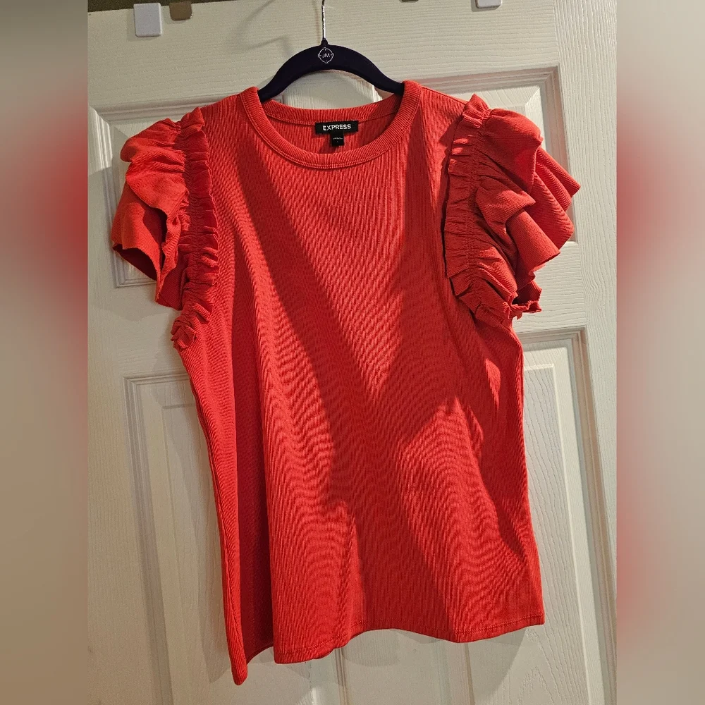 Express Red Ruffle Sleeve Top - Picture 1 of 3